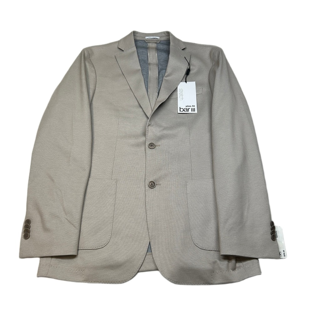 Bar III Slim Fit Sport Coat Mens 40L 40 Beige Modern Stretch Blazer $295 NEW